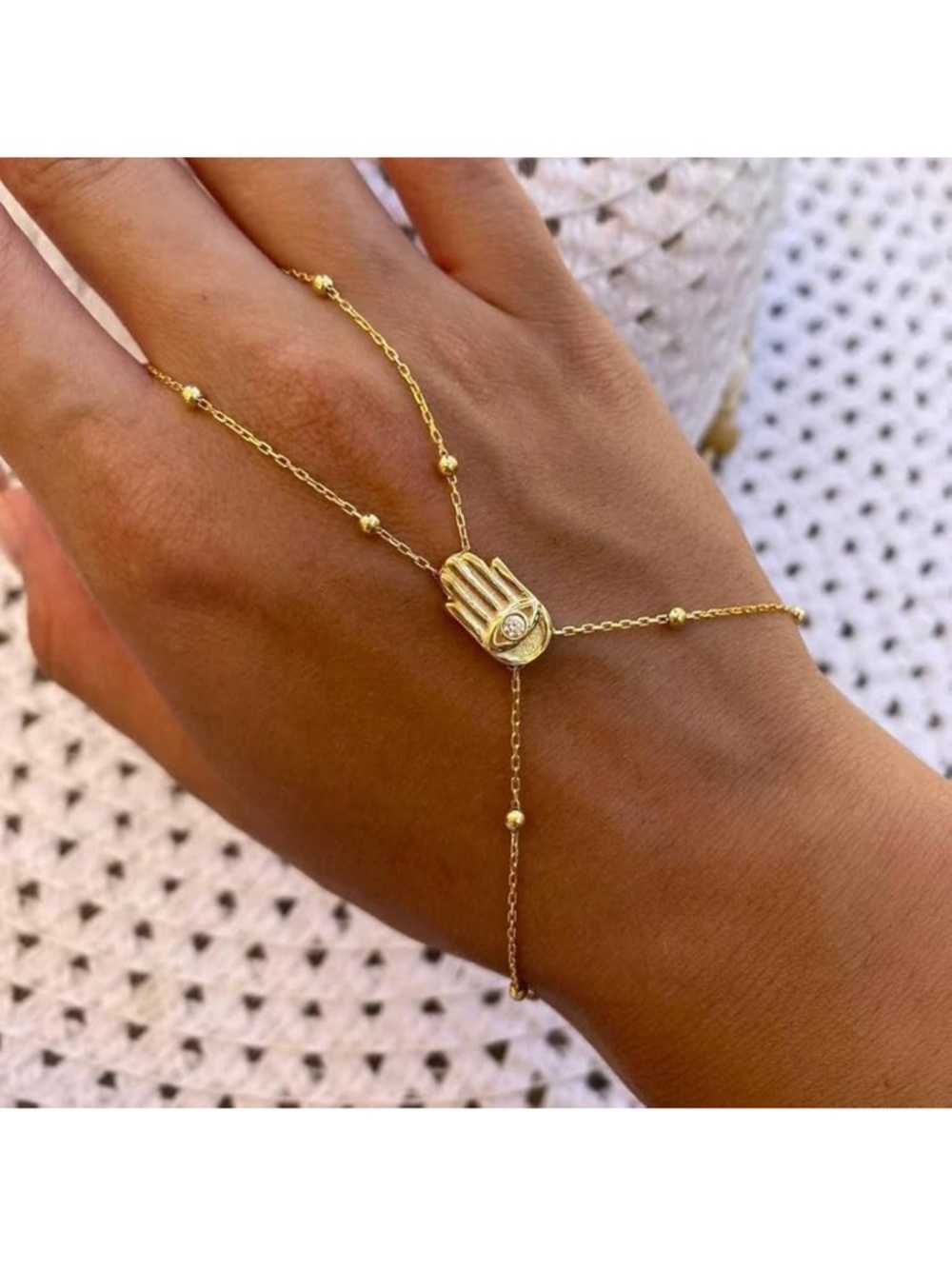 Gold Hamsa Hand Delicate Chain Hand Bracelet